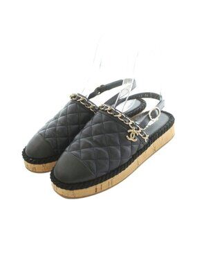 Chanel CC Logo Chain Sandals Leather Black